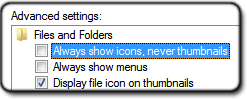 Enable thumbnails in folder and search options